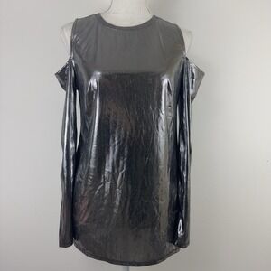 Michael Kors Cold Shoulder Top Women's Size S Silver Metallic Long Sleeve NWT
